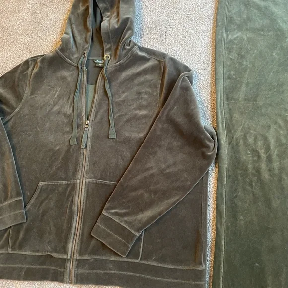 Green Velour Zip Up Hoodie and Pants Set Hoodie 3X Pants XXL Lounge Wear - Picture 6 of 16